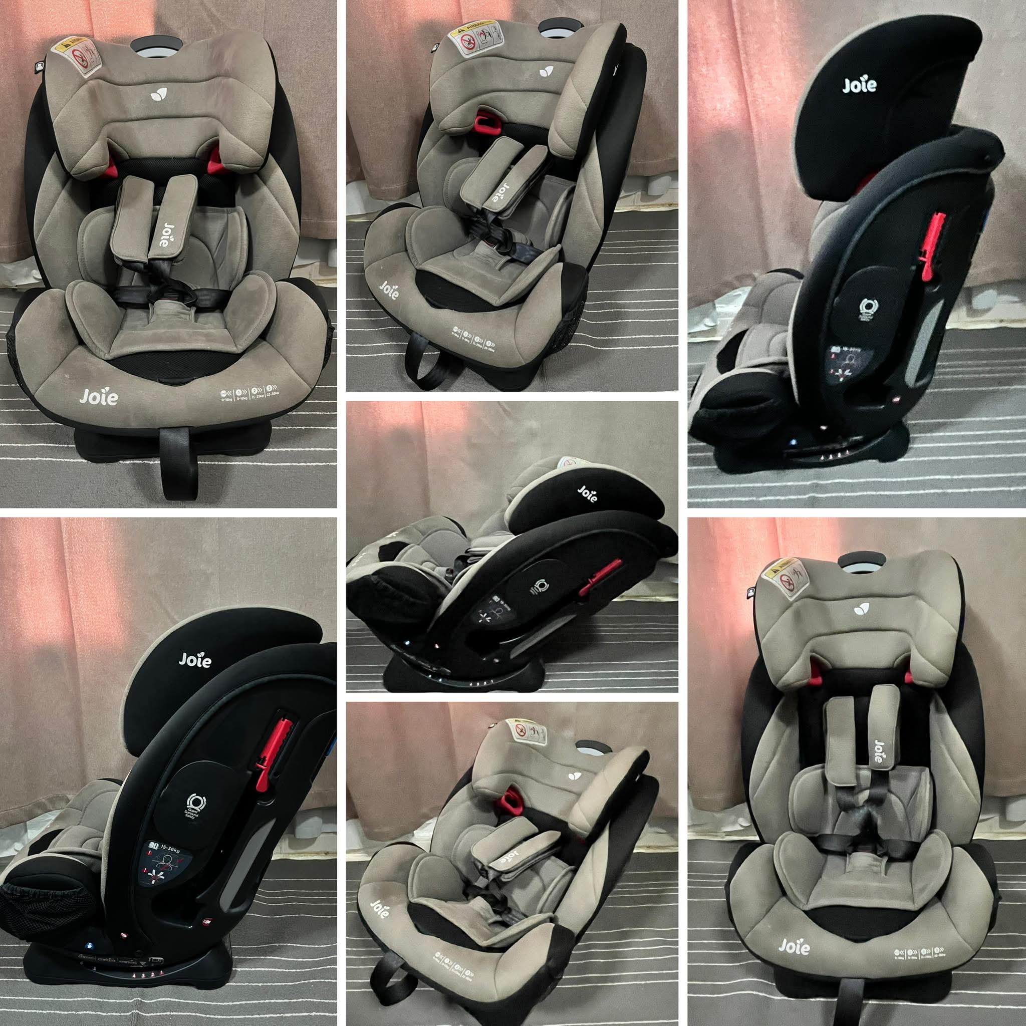 للبيع كرسي سيارة ماركة جوي مستعمل بحالة جيدة ، مزوّد ببطانة من خامات ناعمة يستخدم من الولادة حتى ٣٦  كيلو (حتى ٨  سنوات ) سهل التركيب  مع مسند رأس يمكن تعديل ارتفاعه إلى عدة وضعيات.